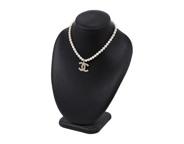 샤넬 스트라스 CC 펄 네크리스 샴페인골드