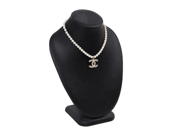 샤넬 스트라스 CC 펄 네크리스 샴페인골드