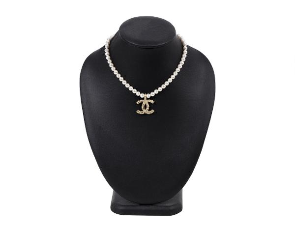 샤넬 스트라스 CC 펄 네크리스 샴페인골드