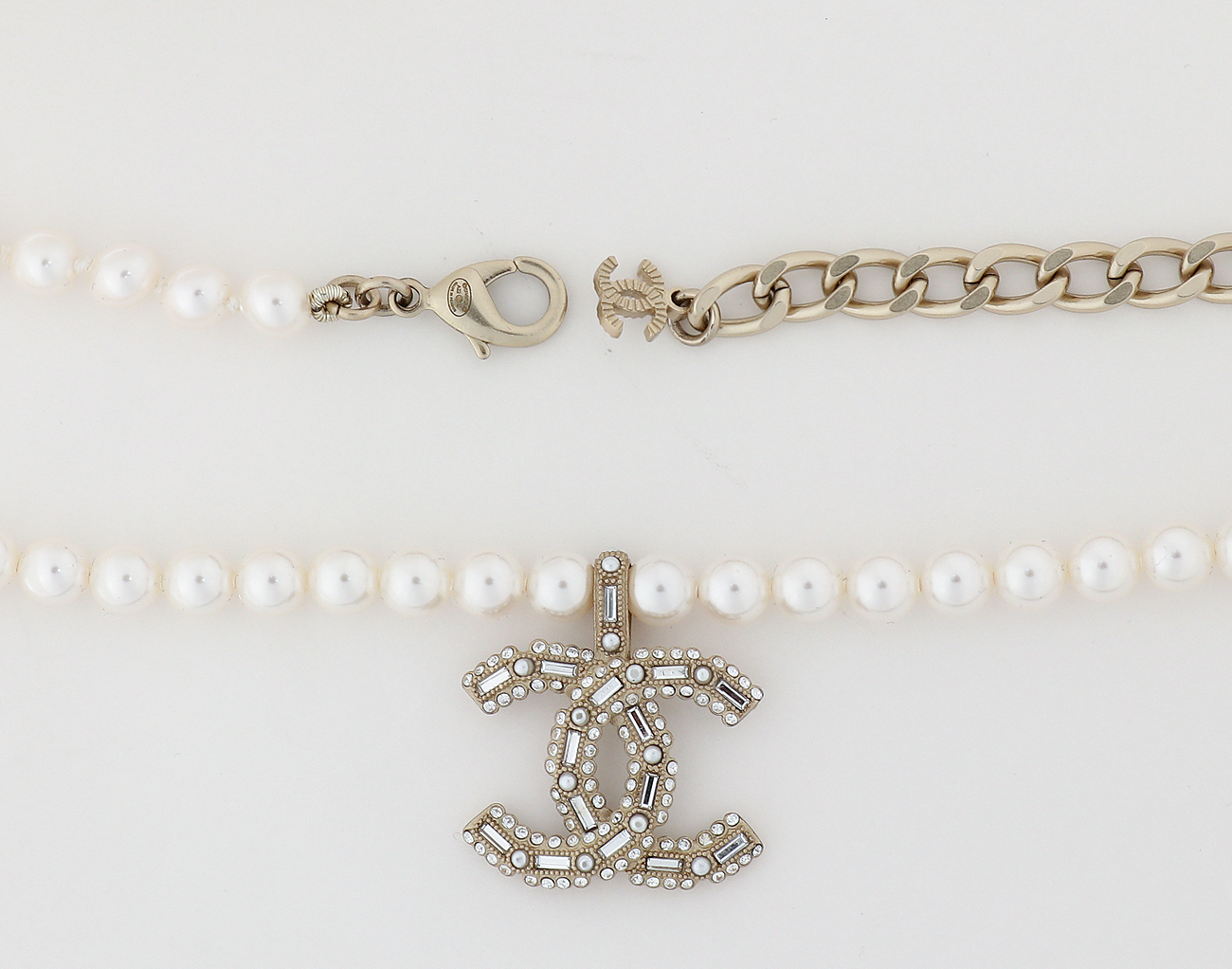 샤넬 스트라스 CC 펄 네크리스 샴페인골드