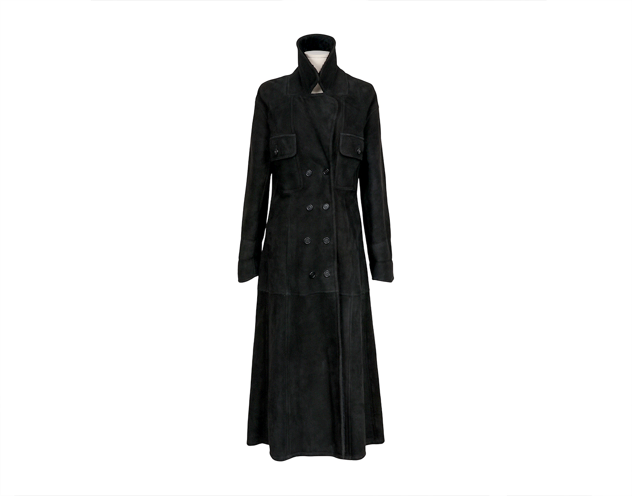 샤넬 시어링 무스탕 롱 코트 블랙 38