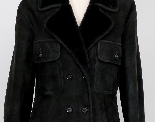 샤넬 시어링 무스탕 롱 코트 블랙 38