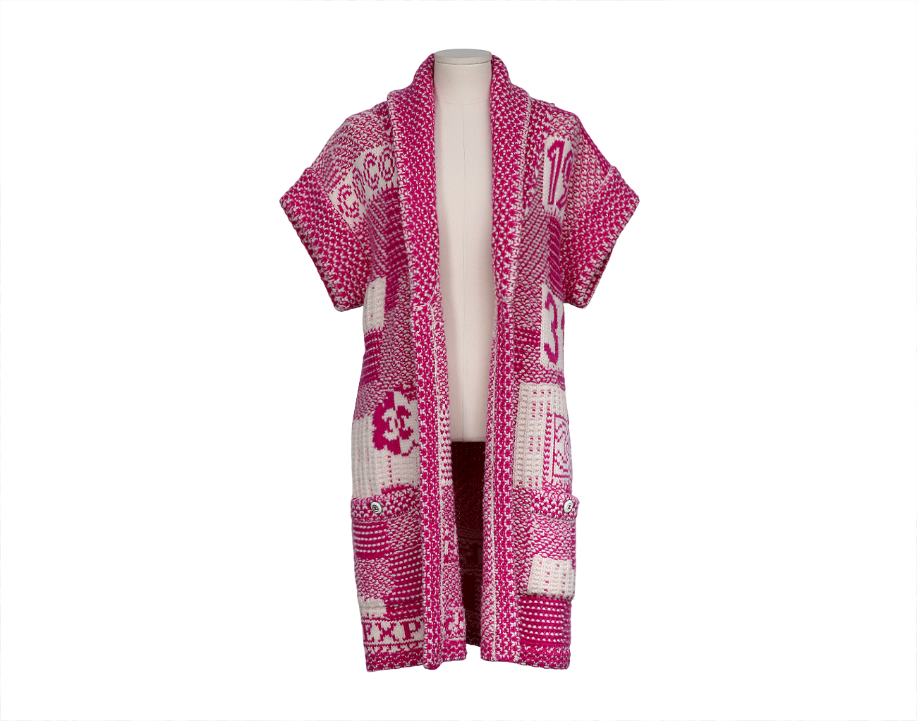 샤넬 코코 익스프레스 베스트 가디건 푸시아 핑크 화이트 36