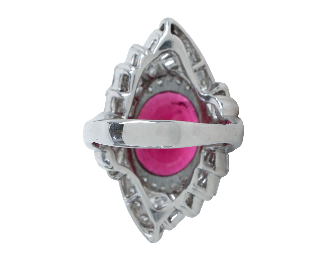 Fine Jewelry 오벌 브릴리언트 스텝 컷 루벨라이트 다이아몬드 링 퍼플리쉬 레드 10.55ct