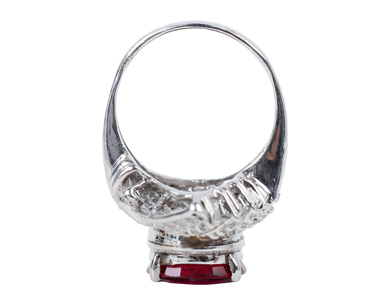 Fine Jewelry 오벌 브릴리언트 스텝 컷 루벨라이트 다이아몬드 링 퍼플리쉬 레드 10.55ct