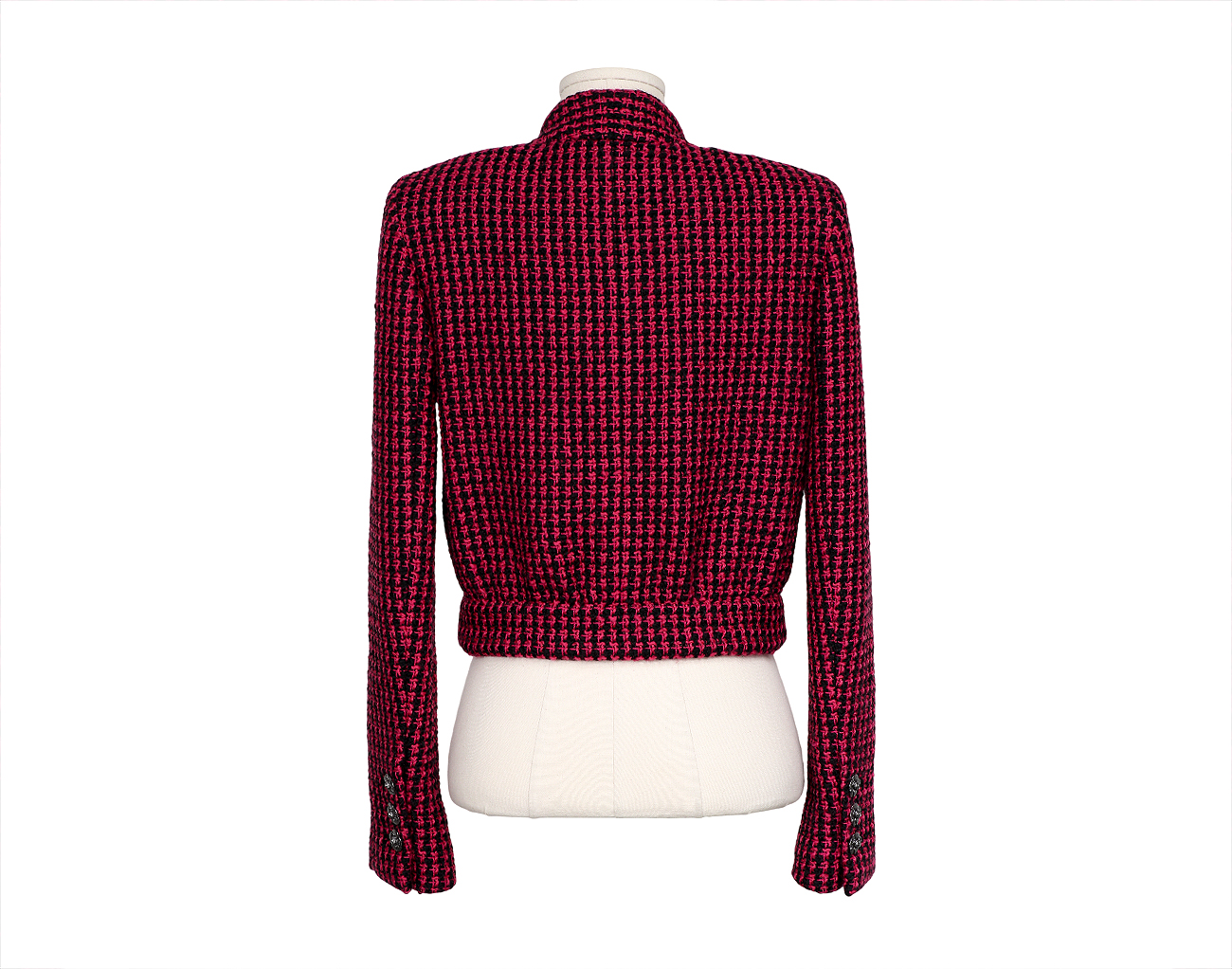 샤넬 까멜리아 트위드 재킷 핑크 블랙 34