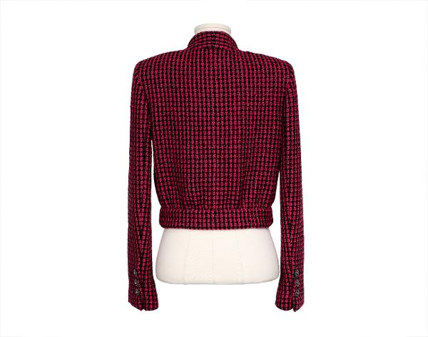 샤넬 까멜리아 트위드 재킷 핑크 블랙 34