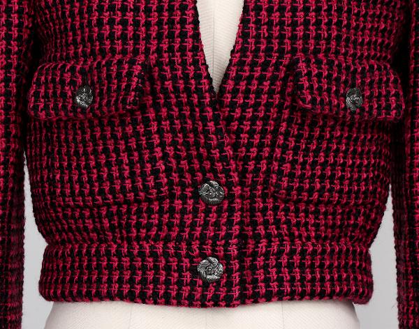 샤넬 까멜리아 트위드 재킷 핑크 블랙 34