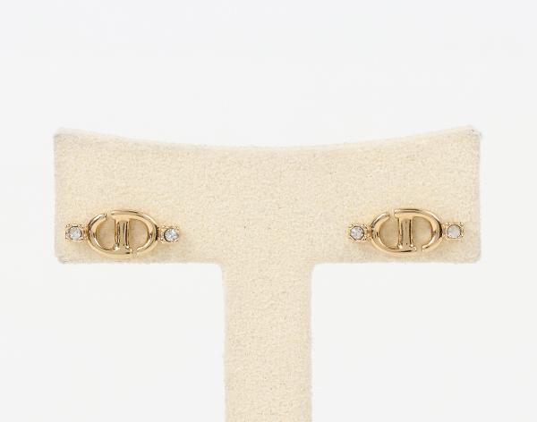 디올 CD 네이비 스터드 이어링 골드