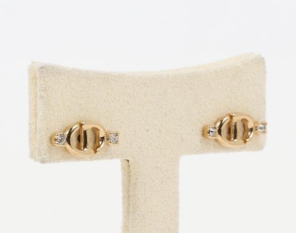 디올 CD 네이비 스터드 이어링 골드