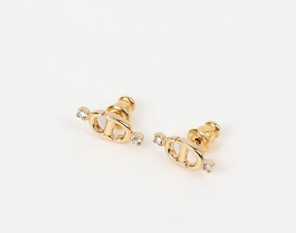 디올 CD 네이비 스터드 이어링 골드