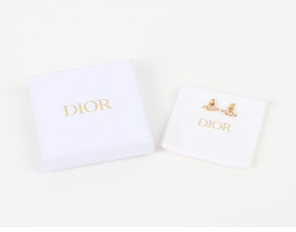 디올 CD 네이비 스터드 이어링 골드