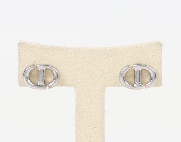 디올 CD 네이비 스터드 이어링 실버