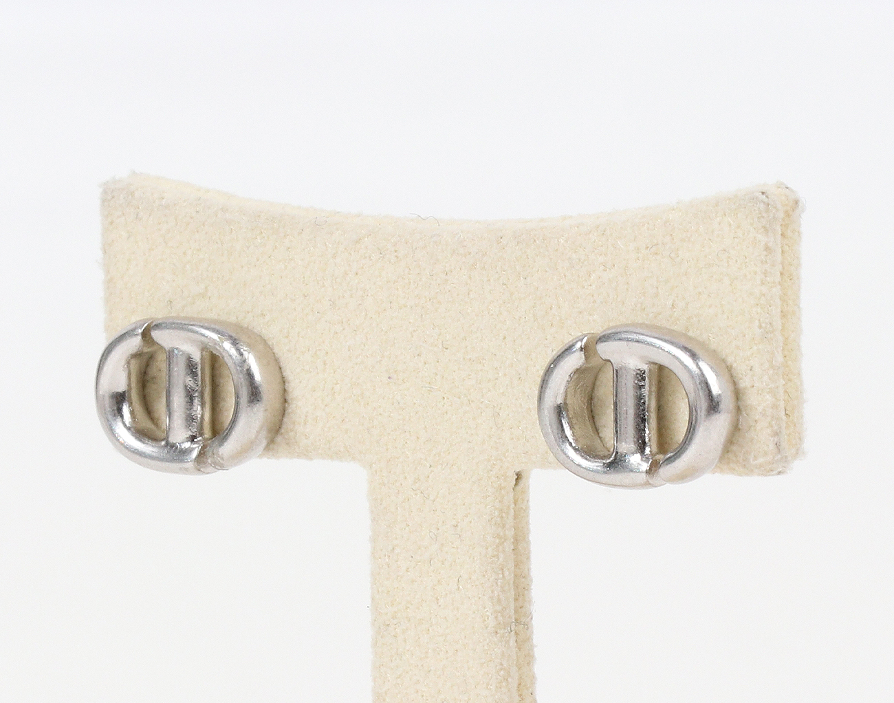 디올 CD 네이비 스터드 이어링 실버