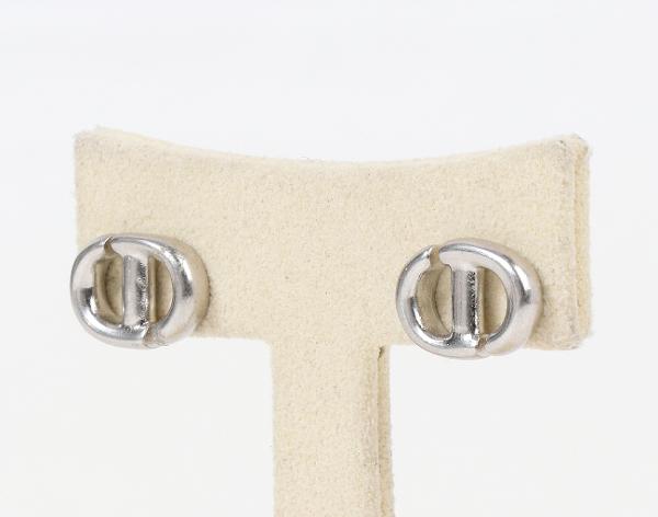 디올 CD 네이비 스터드 이어링 실버