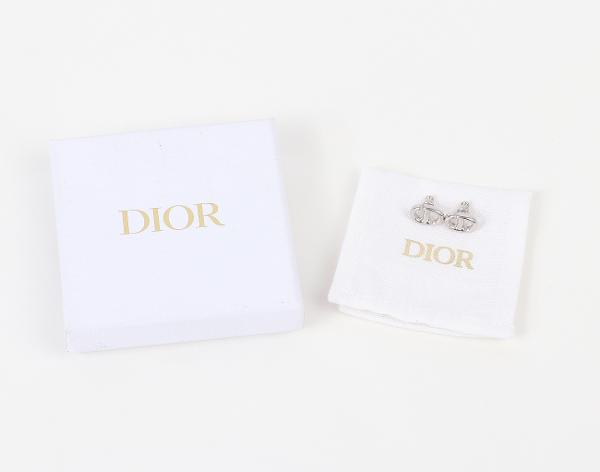 디올 CD 네이비 스터드 이어링 실버