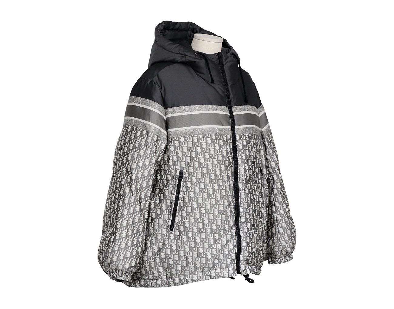 디올 리버시블 롱 푸퍼 재킷 그레이 에크루 오블리크 L