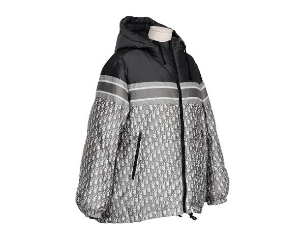 디올 리버시블 롱 푸퍼 재킷 그레이 에크루 오블리크 L