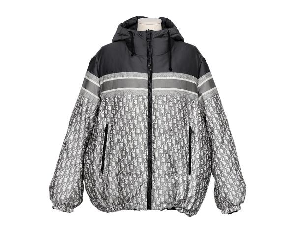 디올 리버시블 롱 푸퍼 재킷 그레이 에크루 오블리크 L