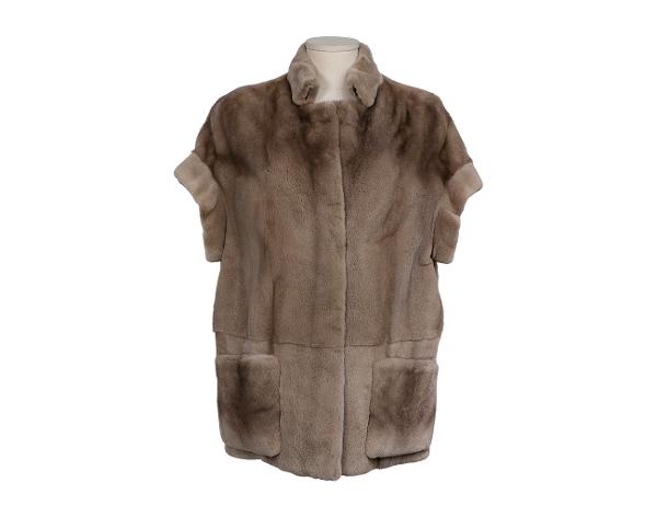 사바띠에 코펜하겐 터널 카라 박시 민소매 밍크 숏코트 베이지 38