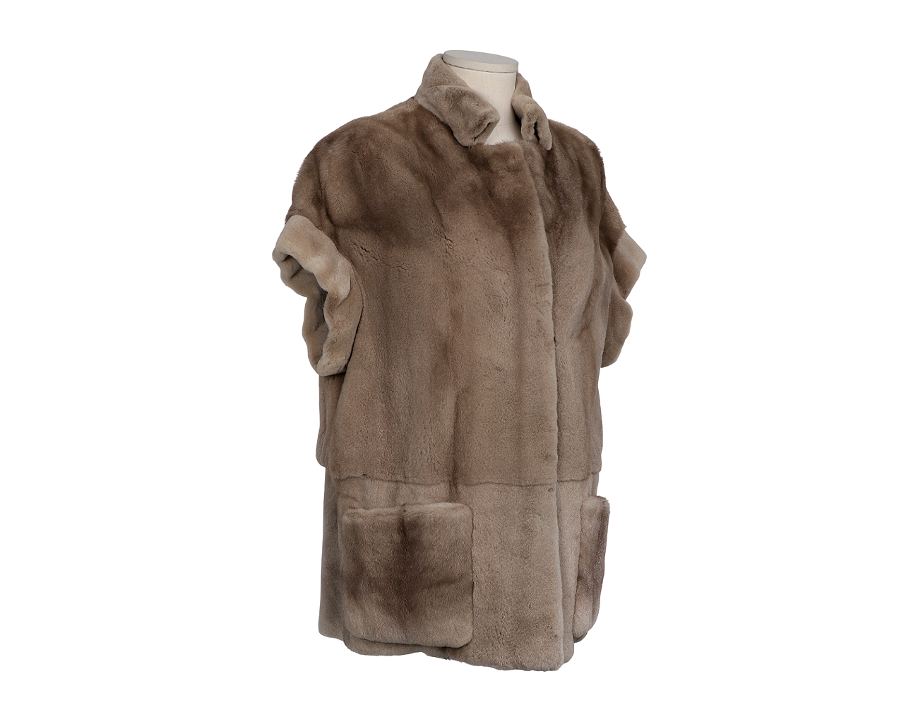 사바띠에 코펜하겐 터널 카라 박시 민소매 밍크 숏코트 베이지 38