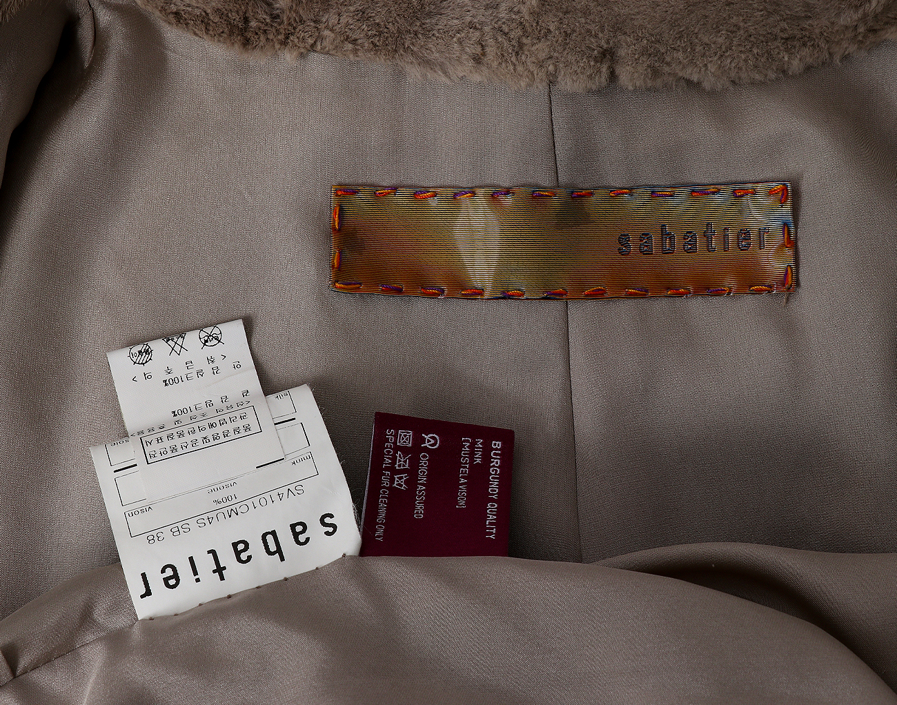 사바띠에 코펜하겐 터널 카라 박시 민소매 밍크 숏코트 베이지 38