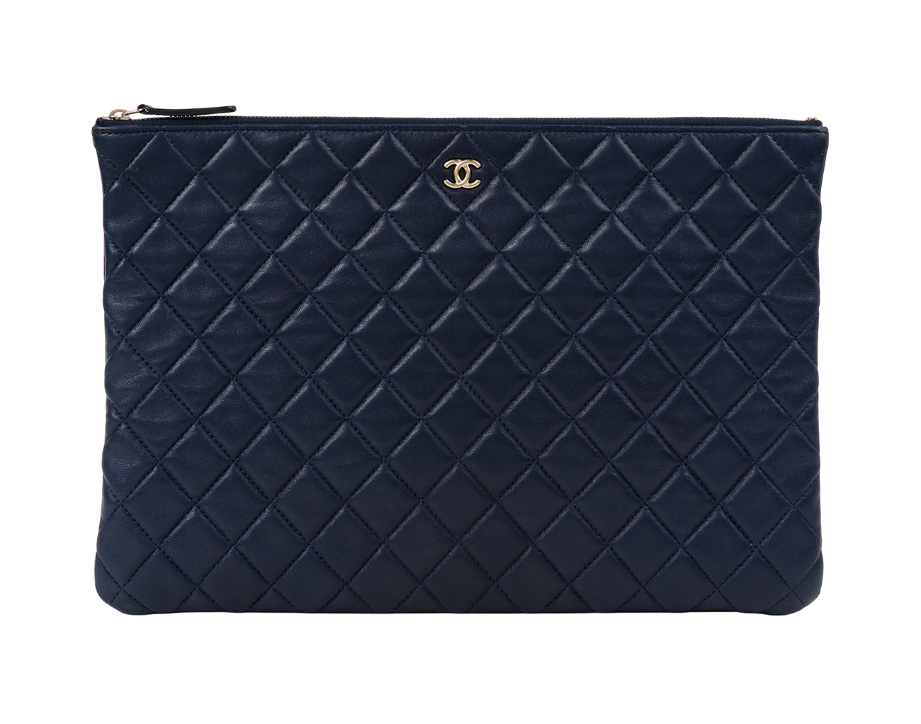 샤넬 클래식 클러치 라지 네이비 샴페인골드