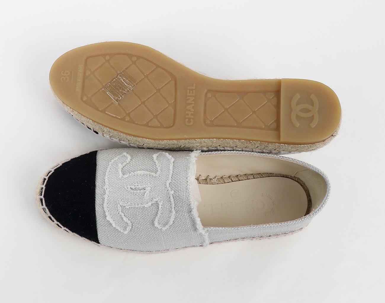 샤넬 린넨 에스파듀 베이지 블랙 36