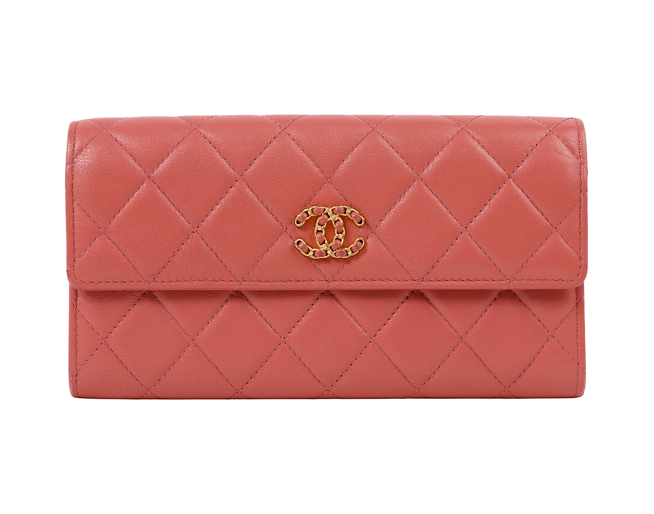 샤넬 19 체인 CC 클래식 플랩 장지갑 핑크 금장