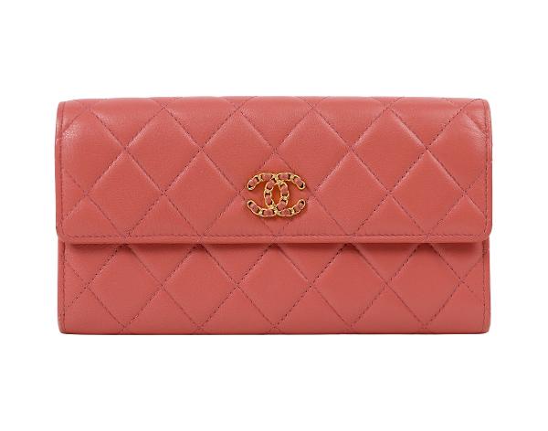 샤넬 19 체인 CC 클래식 플랩 장지갑 핑크 금장