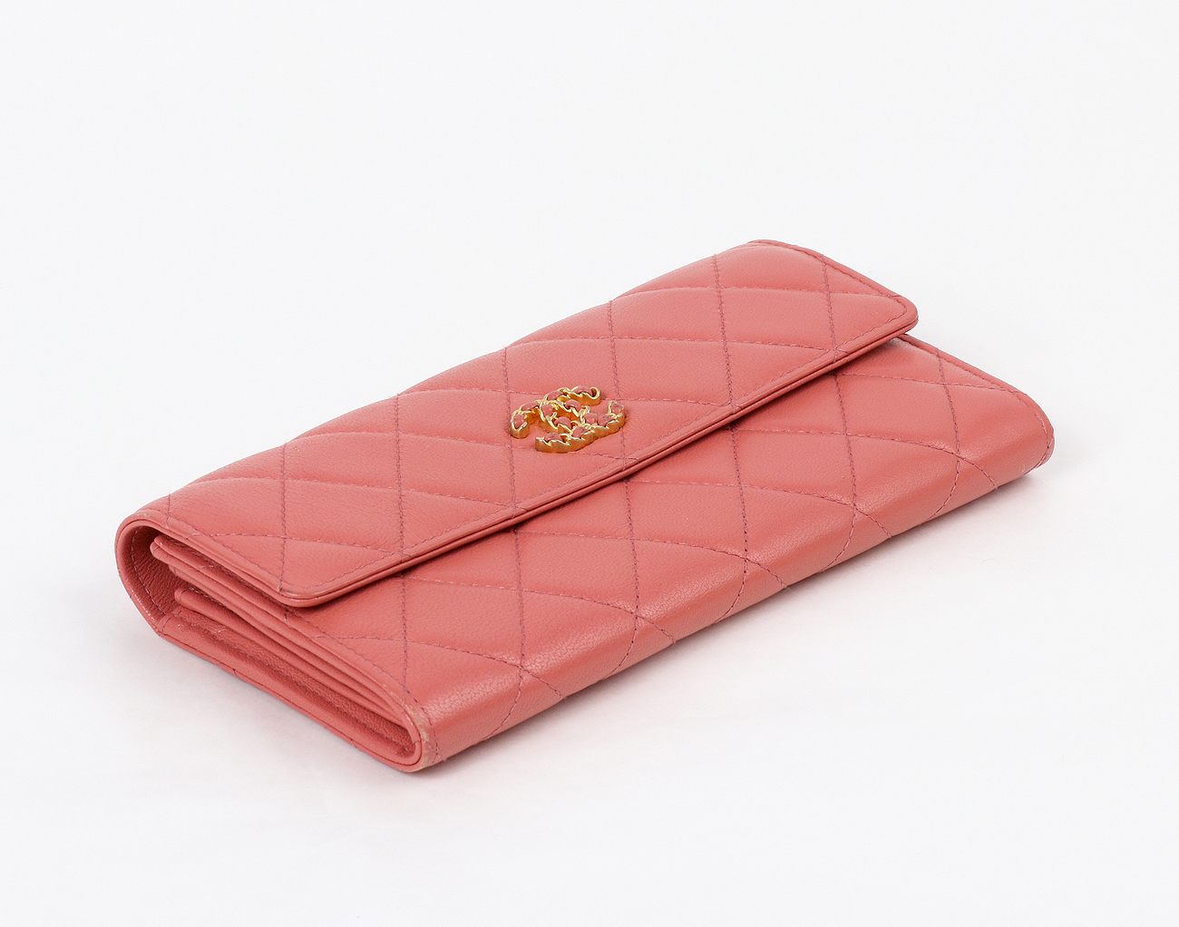 샤넬 19 체인 CC 클래식 플랩 장지갑 핑크 금장