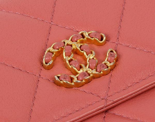 샤넬 19 체인 CC 클래식 플랩 장지갑 핑크 금장