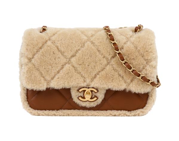 샤넬 시어링 플랩백 베이지 브라운 금장