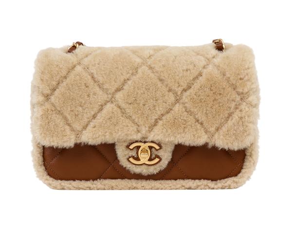 샤넬 시어링 플랩백 베이지 브라운 금장