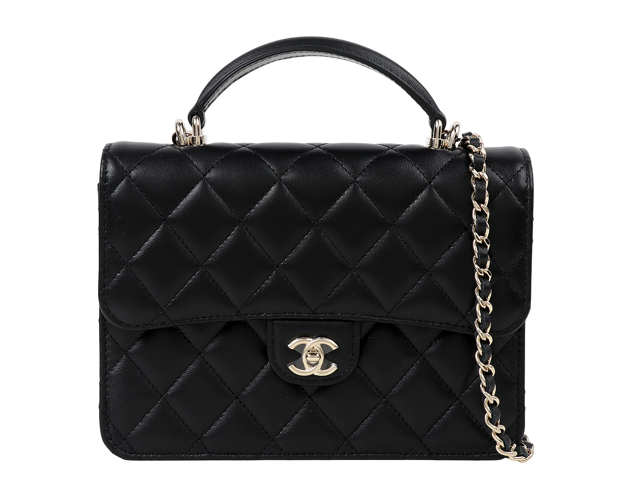 샤넬 탑핸들 스쿨백팩 블랙 샴페인골드