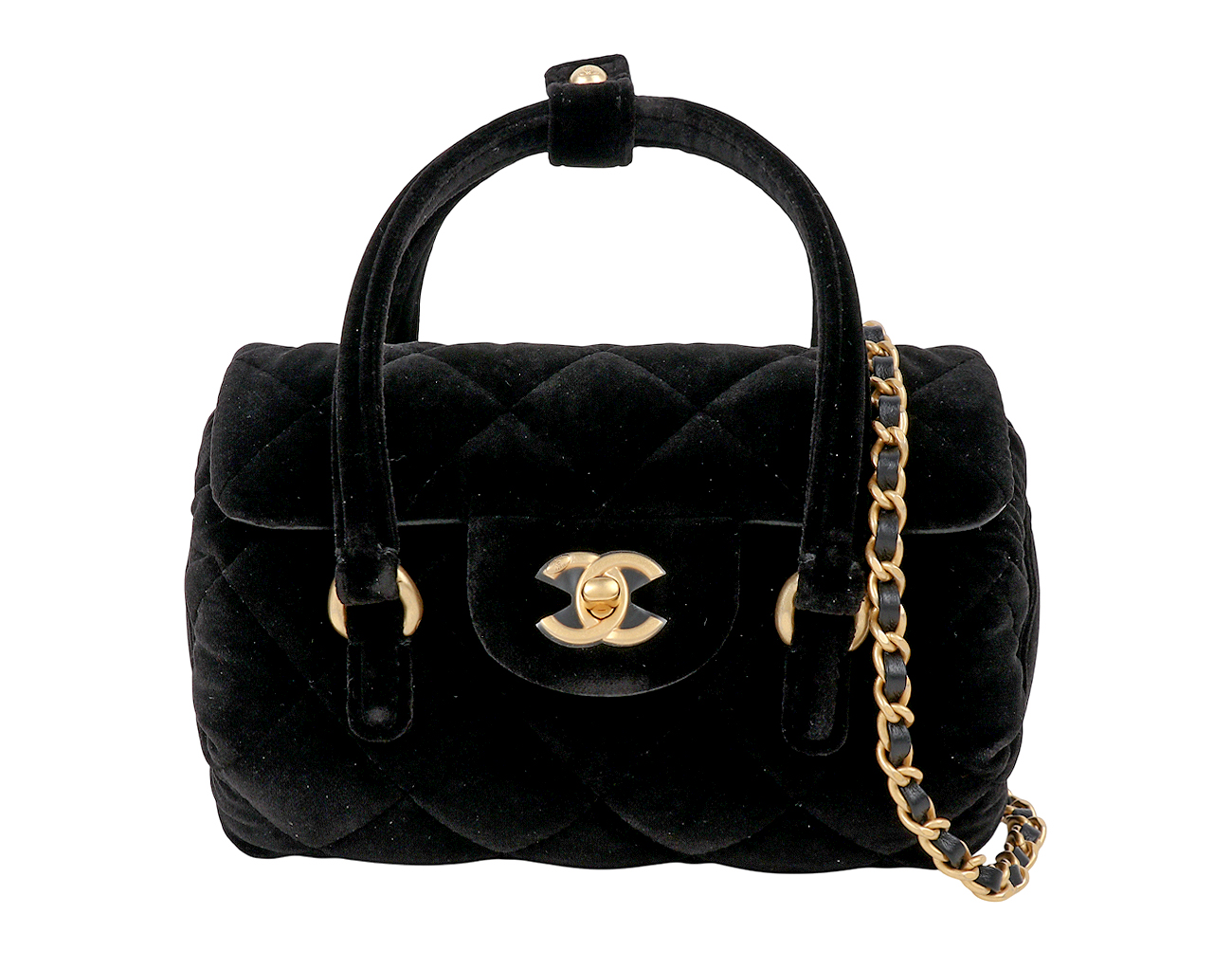 샤넬 벨벳 탑핸들 볼링 플랩백 블랙 빈티지금장