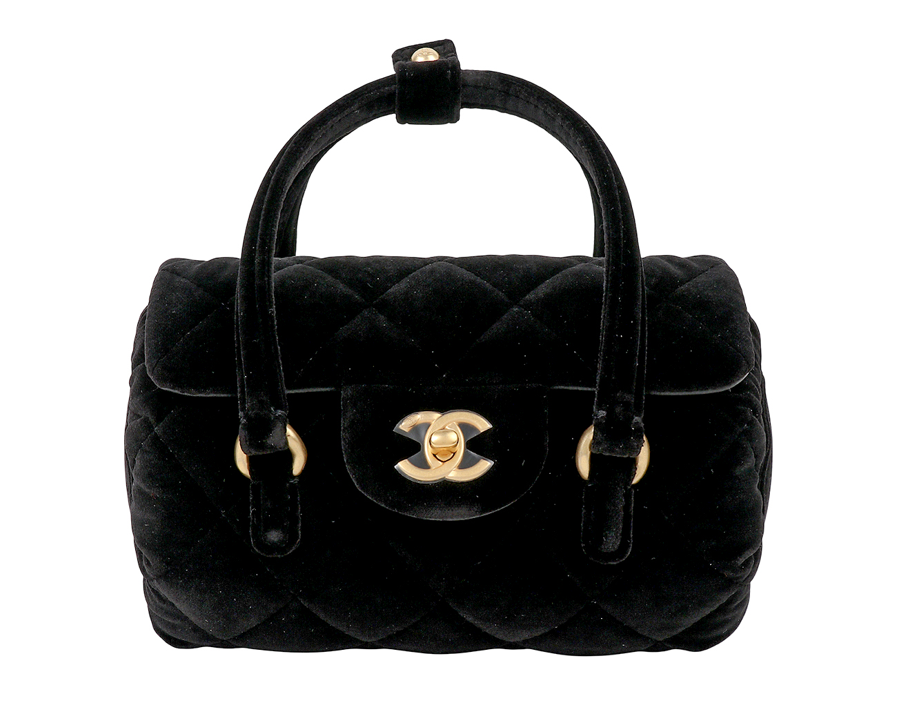 샤넬 벨벳 탑핸들 볼링 플랩백 블랙 빈티지금장