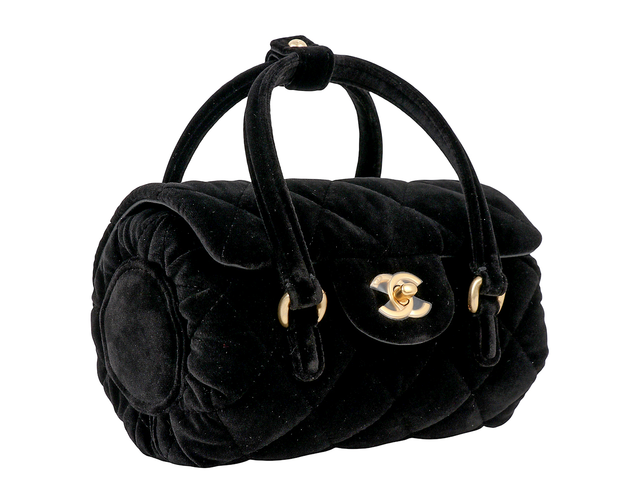 샤넬 벨벳 탑핸들 볼링 플랩백 블랙 빈티지금장