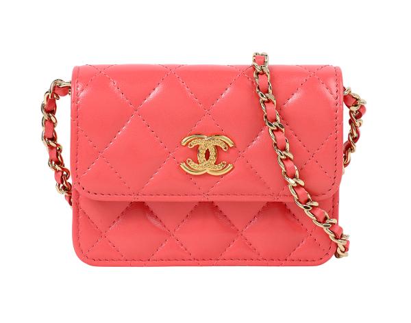 샤넬 미니 체인 플랩백 코랄 금장