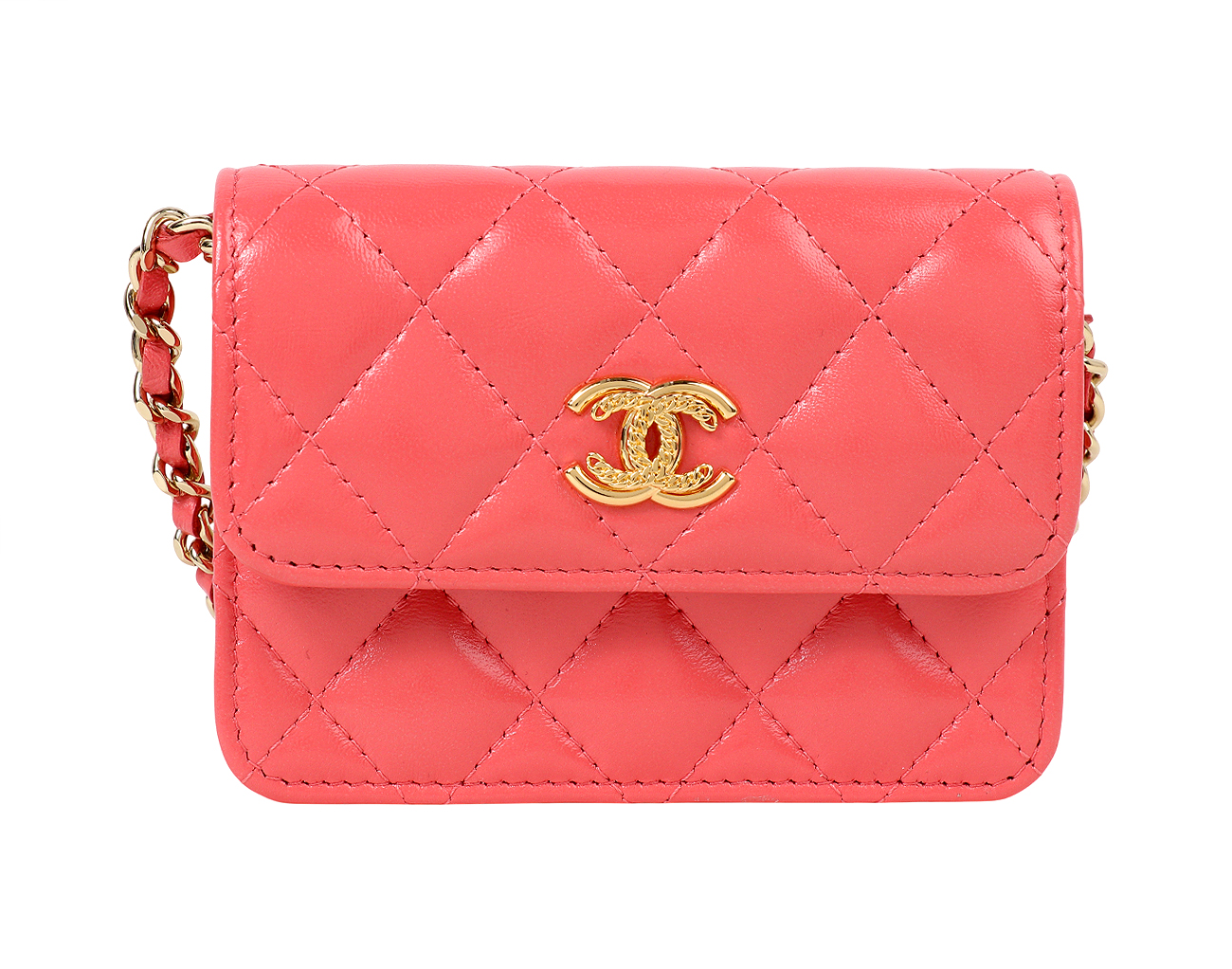 샤넬 미니 체인 플랩백 코랄 금장