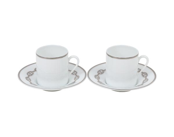 에르메스 샹달 플래티넘 커피 컵 앤 소서 Set