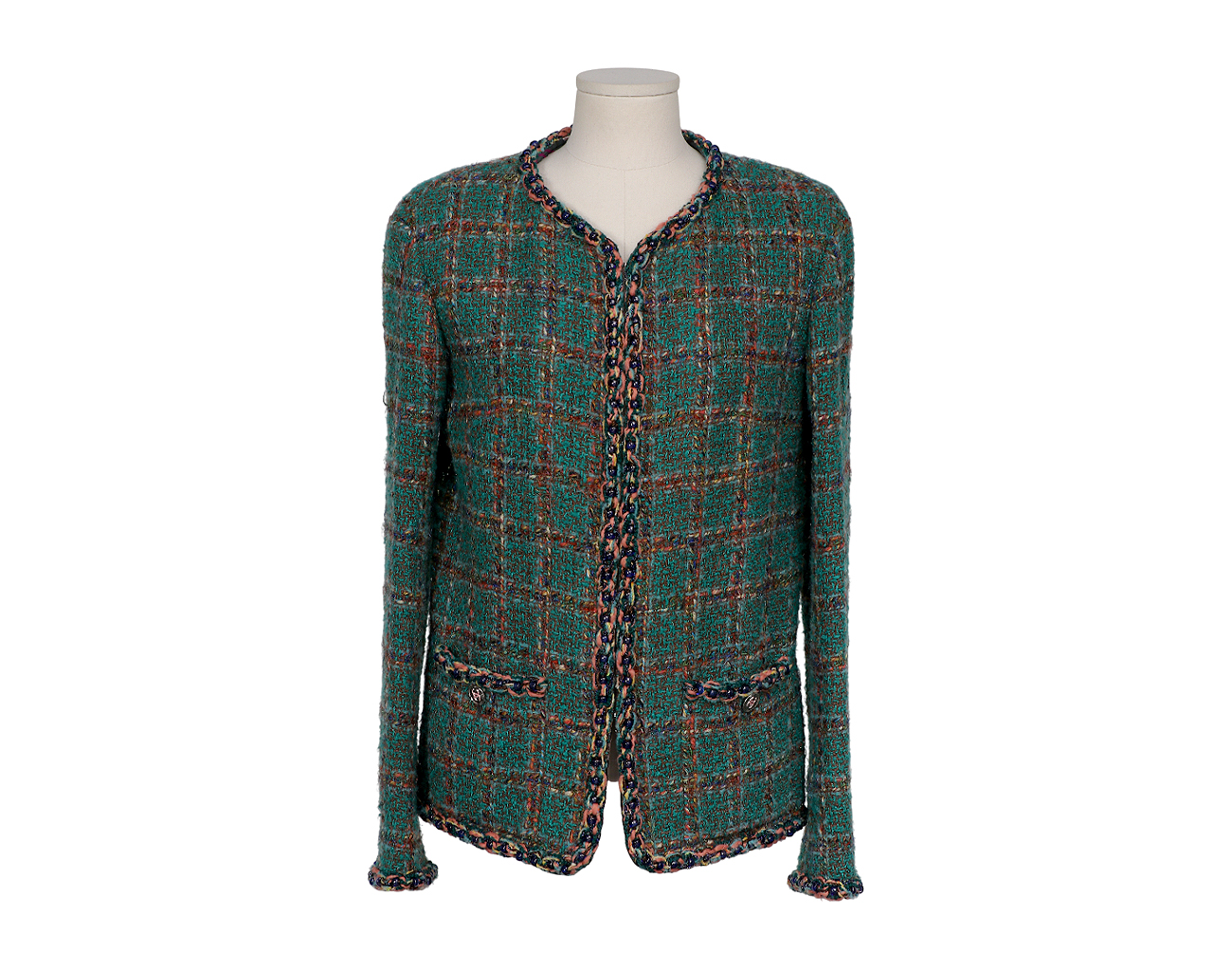 샤넬 트위드 재킷 다크 그린 브라운 블루 36