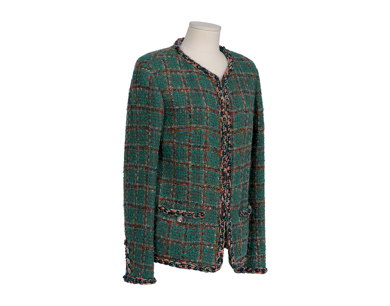 샤넬 트위드 재킷 다크 그린 브라운 블루 36