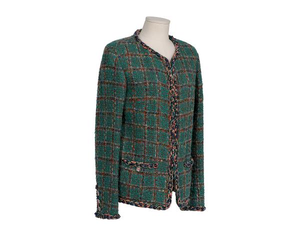 샤넬 트위드 재킷 다크 그린 브라운 블루 36