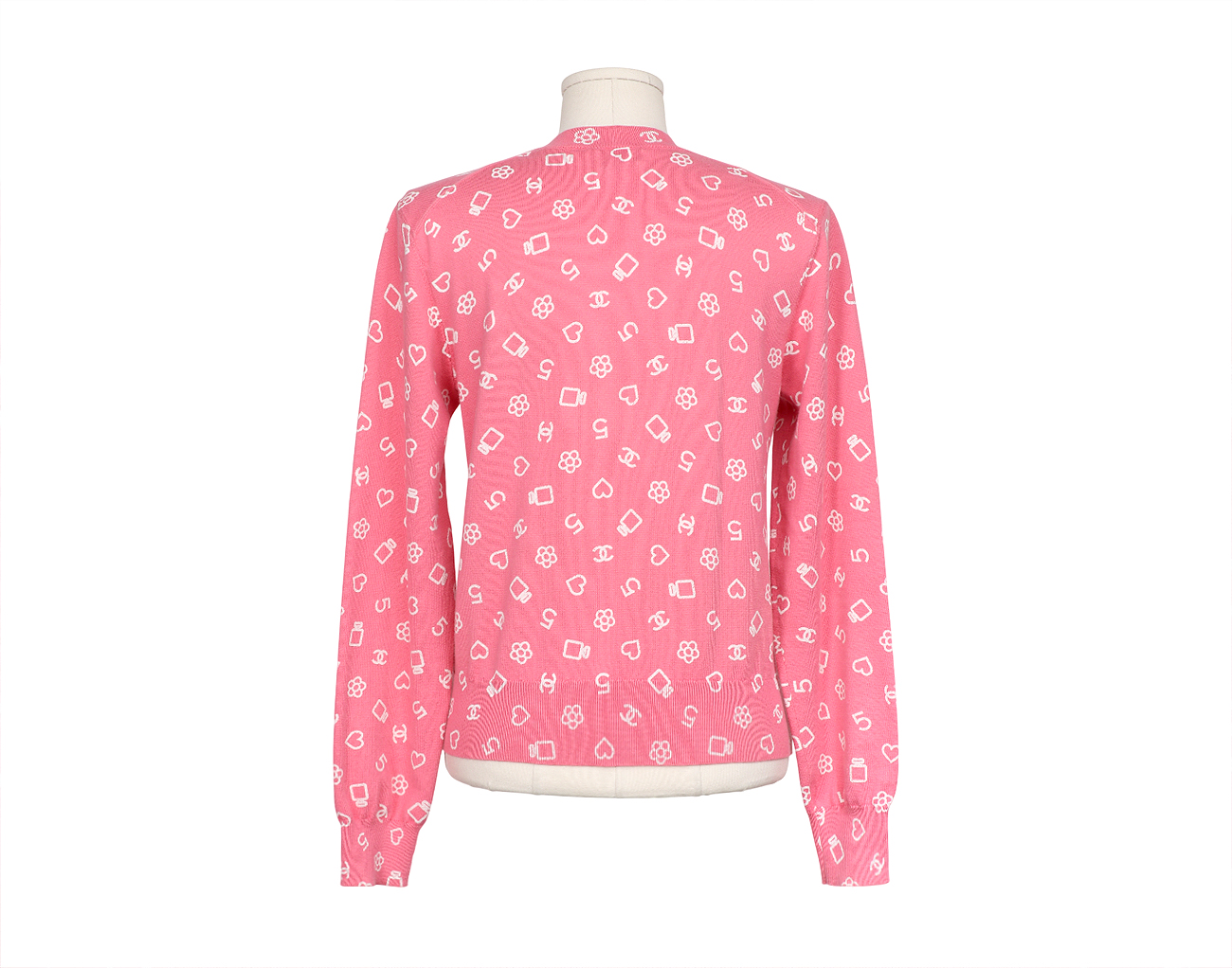 샤넬 브이넥 풀오버 핑크 화이트 36