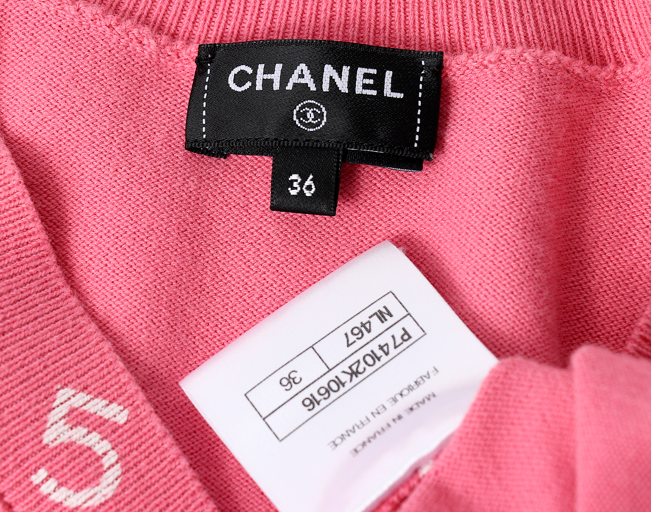 샤넬 브이넥 풀오버 핑크 화이트 36