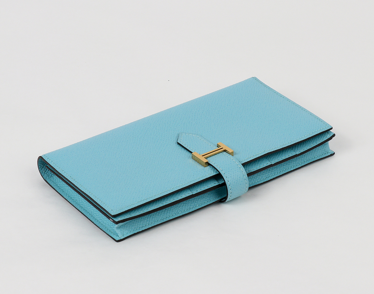 에르메스 베안 장지갑 블루 아톨 금장 X