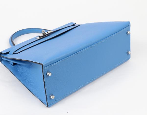 에르메스 셀리에 켈리 32 블루 파라다이스 은장 T