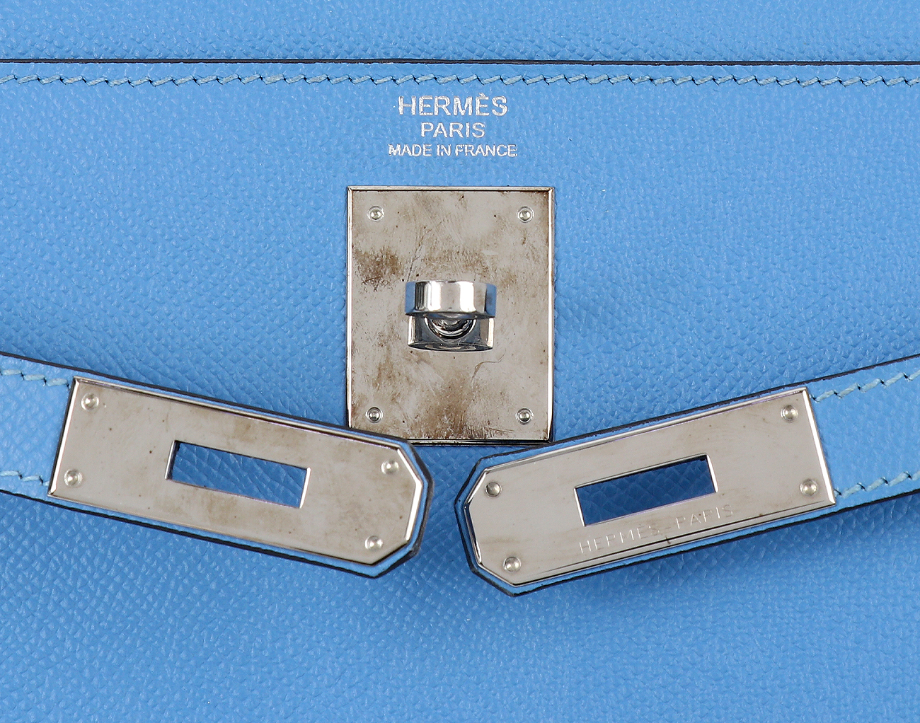 에르메스 셀리에 켈리 32 블루 파라다이스 은장 T