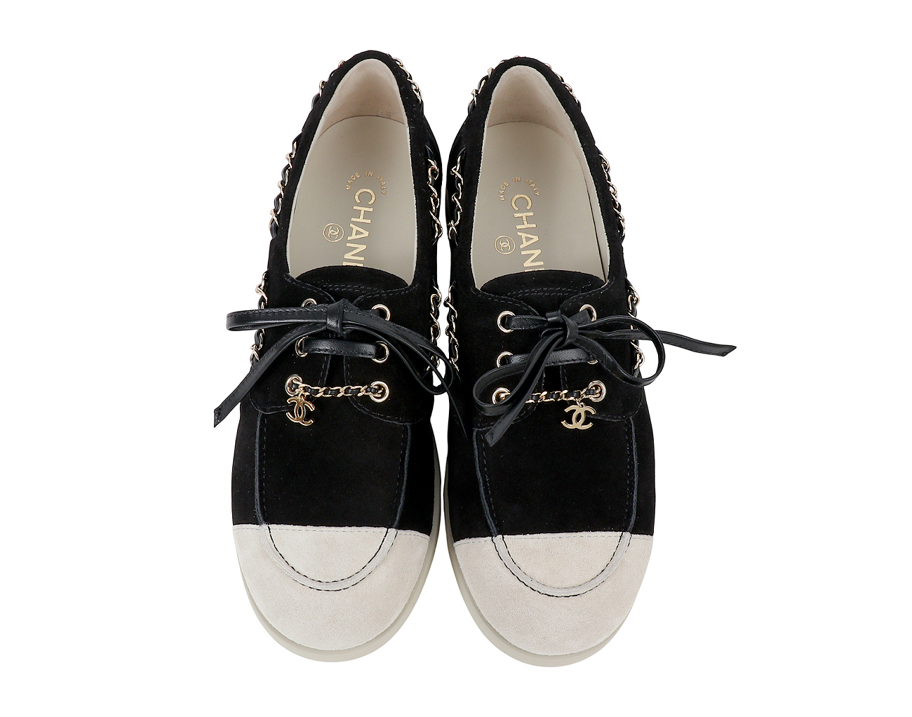 샤넬 CC 참 체인 트리밍 모카신 블랙 라이트 그레이 38C